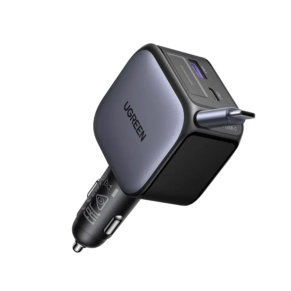 UGREEN EC603 | Cargador de Auto Nexode 90W con Cable USB-C Retráctil 1