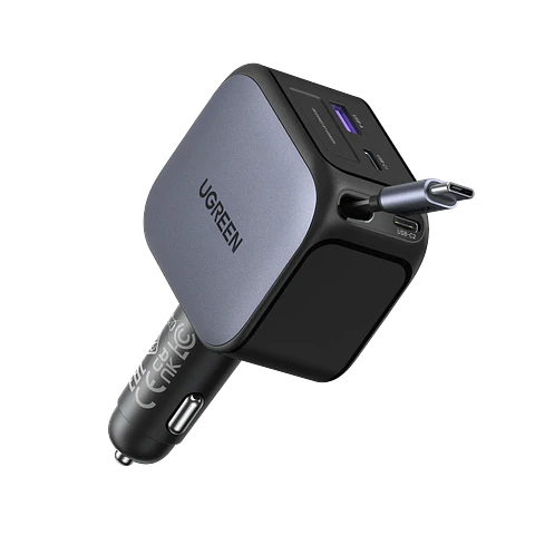 UGREEN EC604 | Cargador de Auto Nexode 145W con Cable USB-C Retráctil