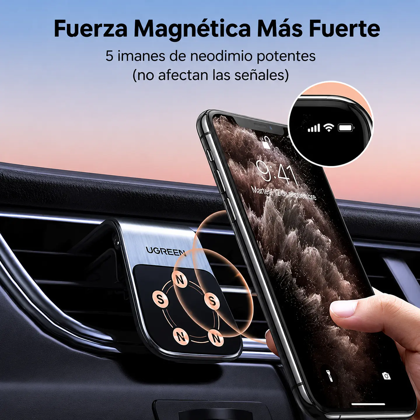 UGREEN LP290 | Soporte Magnético para Celular de Auto 3
