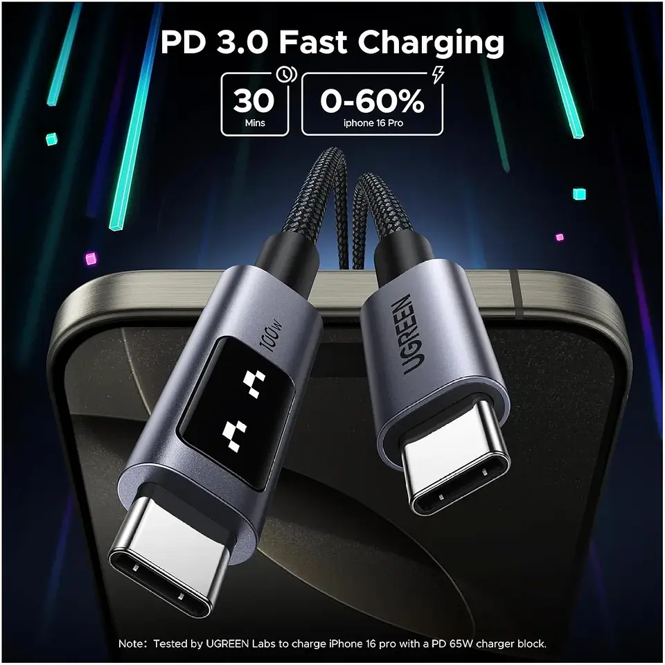 UGREEN L509 | Cable UGREEN USB-C 100W con Pantalla LED para Laptop, Celular y Tablet  5