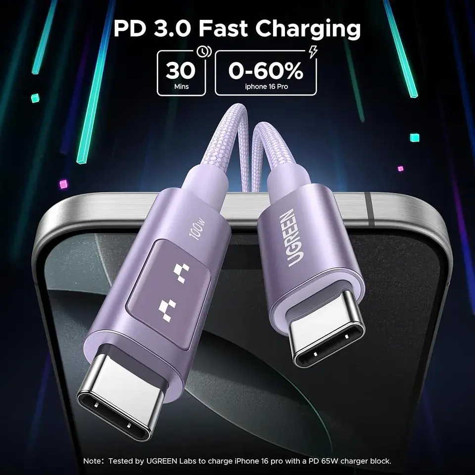 UGREEN L509 | Cable UGREEN USB-C 100W con Pantalla LED para Laptop, Celular y Tablet  6