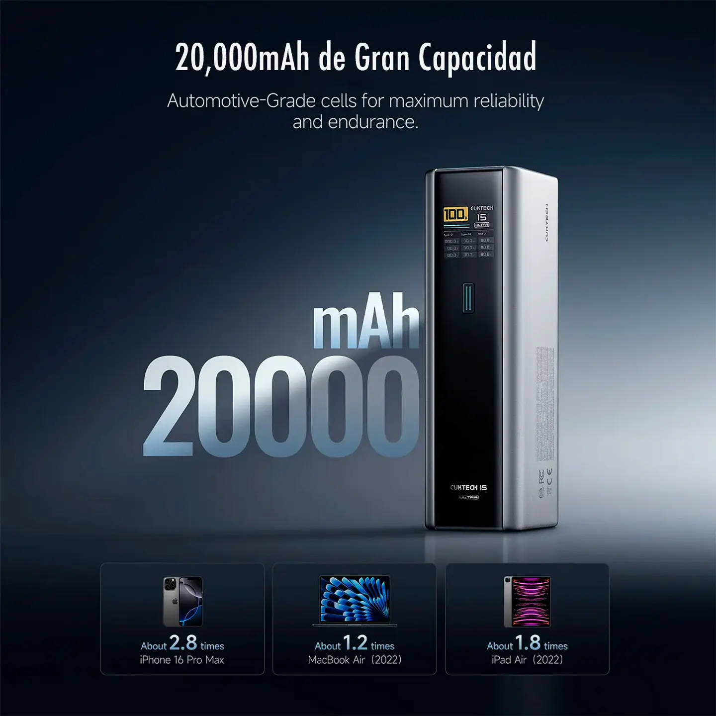 CUKTECH 15 Ultra | Power Bank CUKTECH 15 Ultra 20,000mAh 210W con Pantalla TFT 6