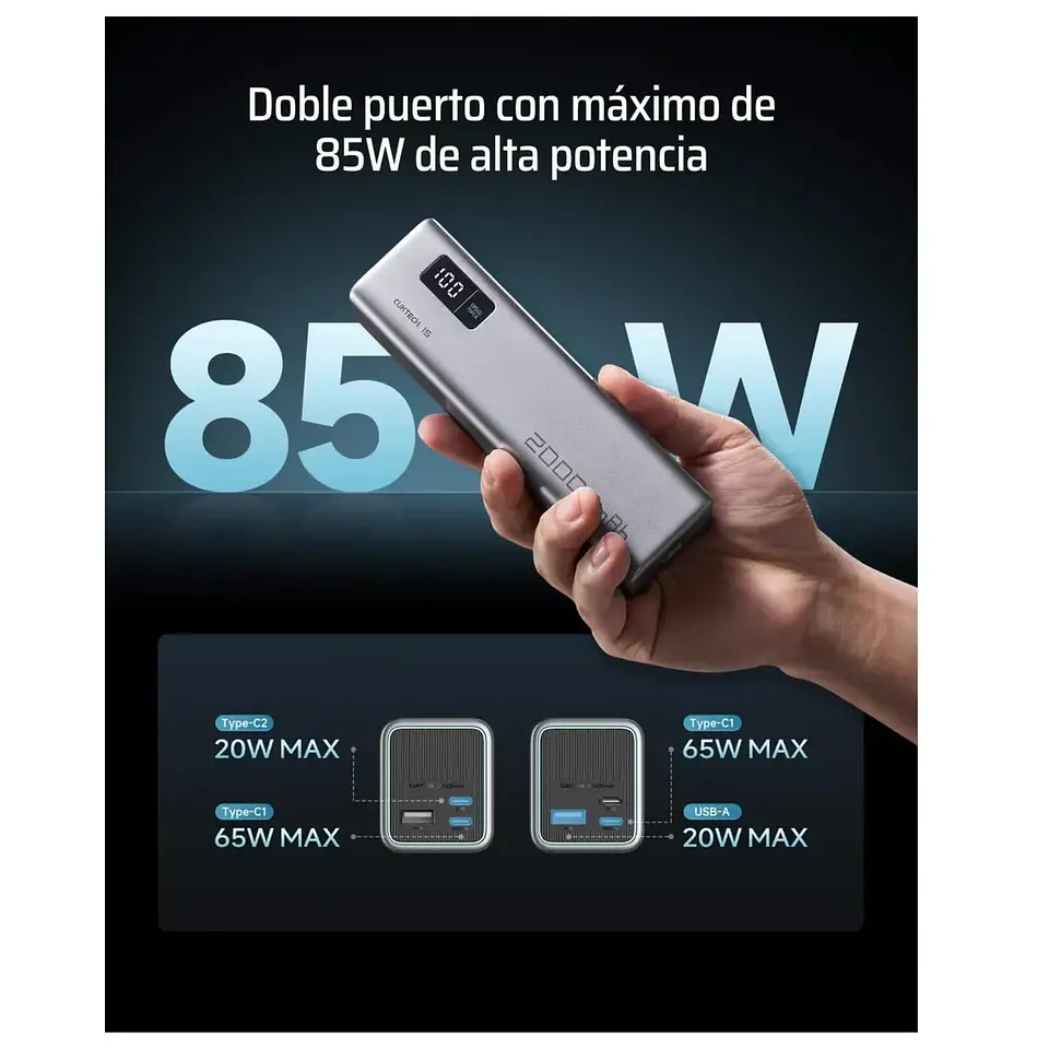 CUKTECH PB200 | Power Bank 20,000mAh 85W para Laptop, Celular y Tablet 4