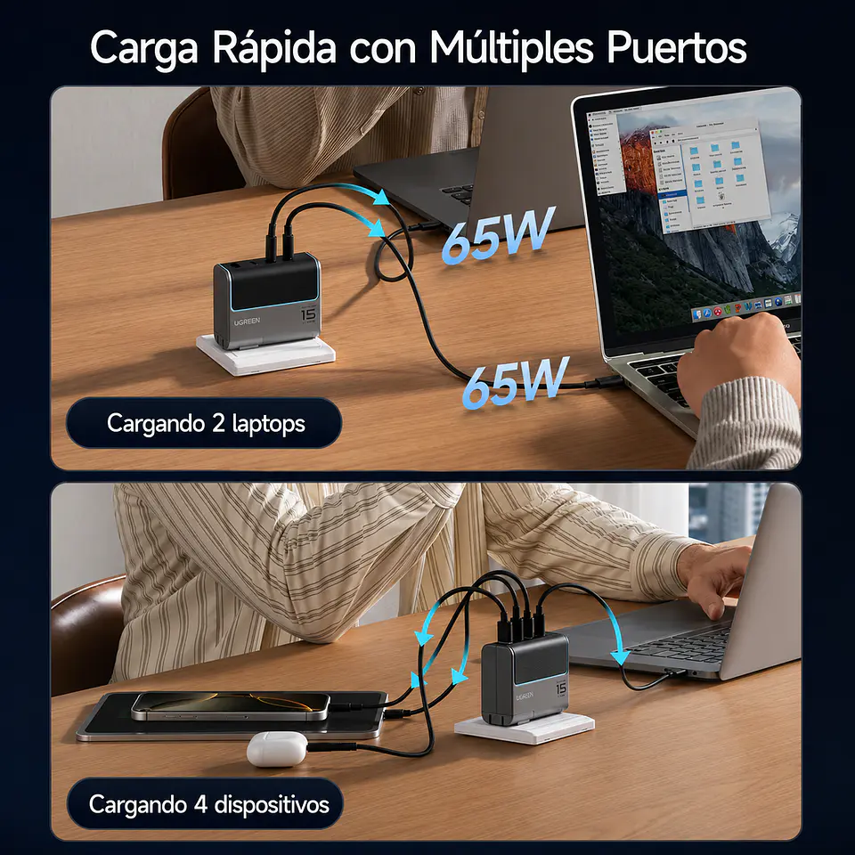 CUKTECH 140W GaN 3C1A | Cargador Rápido 4 Puertos con Cable USB-C 240W 3