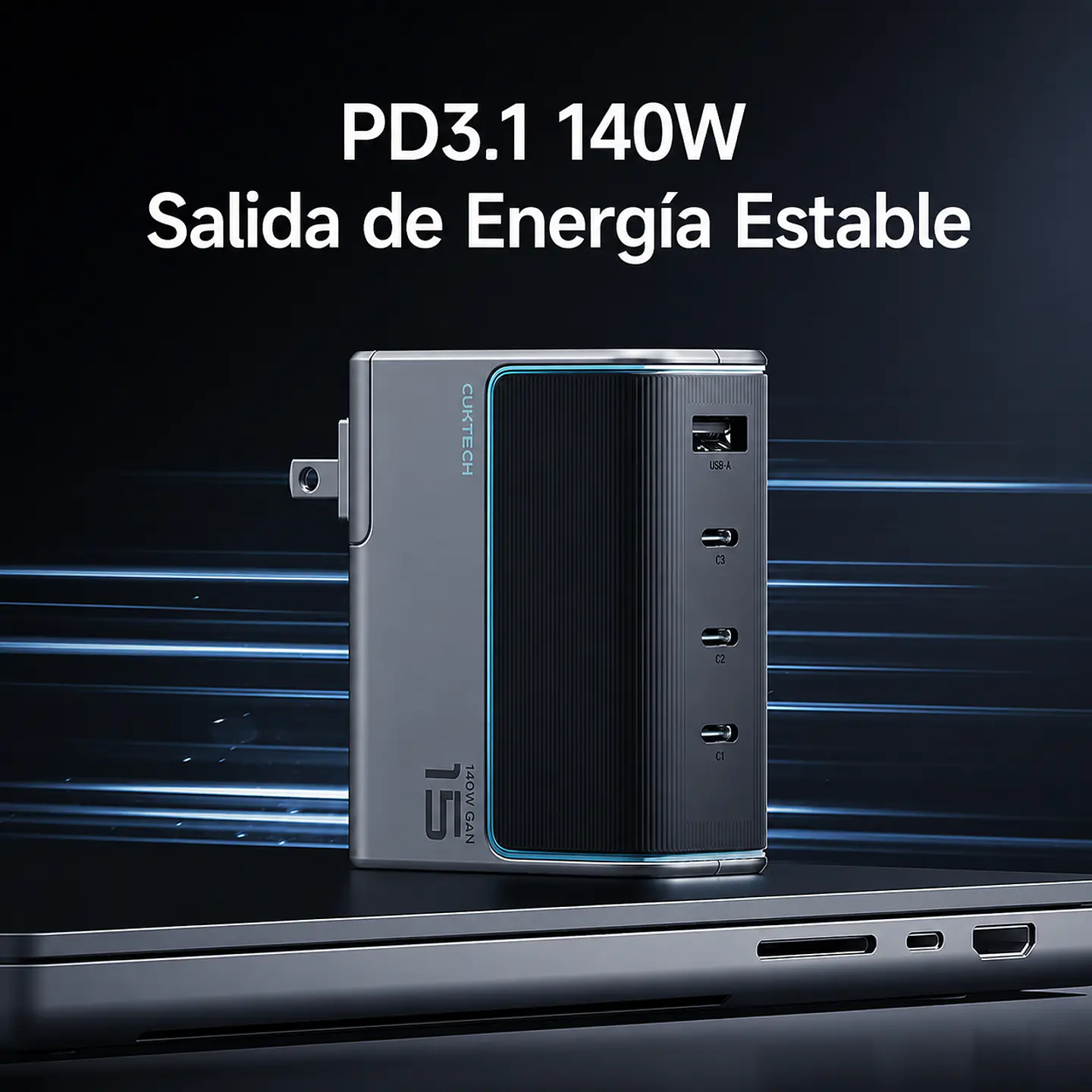 CUKTECH 140W GaN 3C1A | Cargador Rápido 4 Puertos con Cable USB-C 240W 4