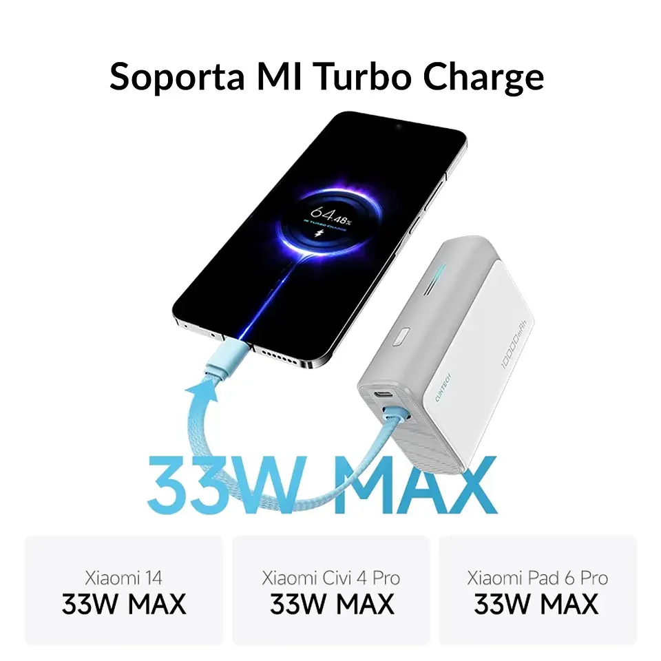 CUKTECH CP133L | Power Bank 10,000mAh 33W con Cable USB-C Integrado 5