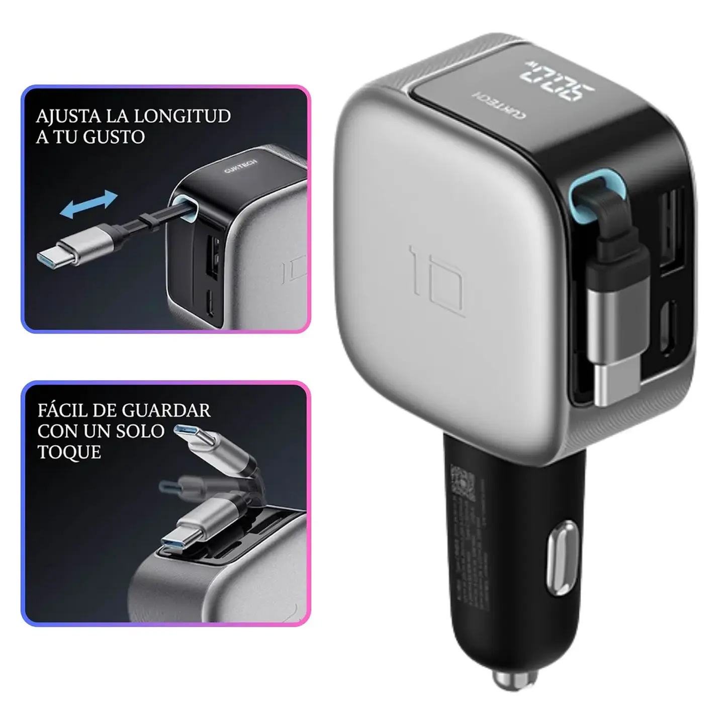 CUKTECH 10 | Cargador de Auto 100W con Cable USB-C Retráctil 2