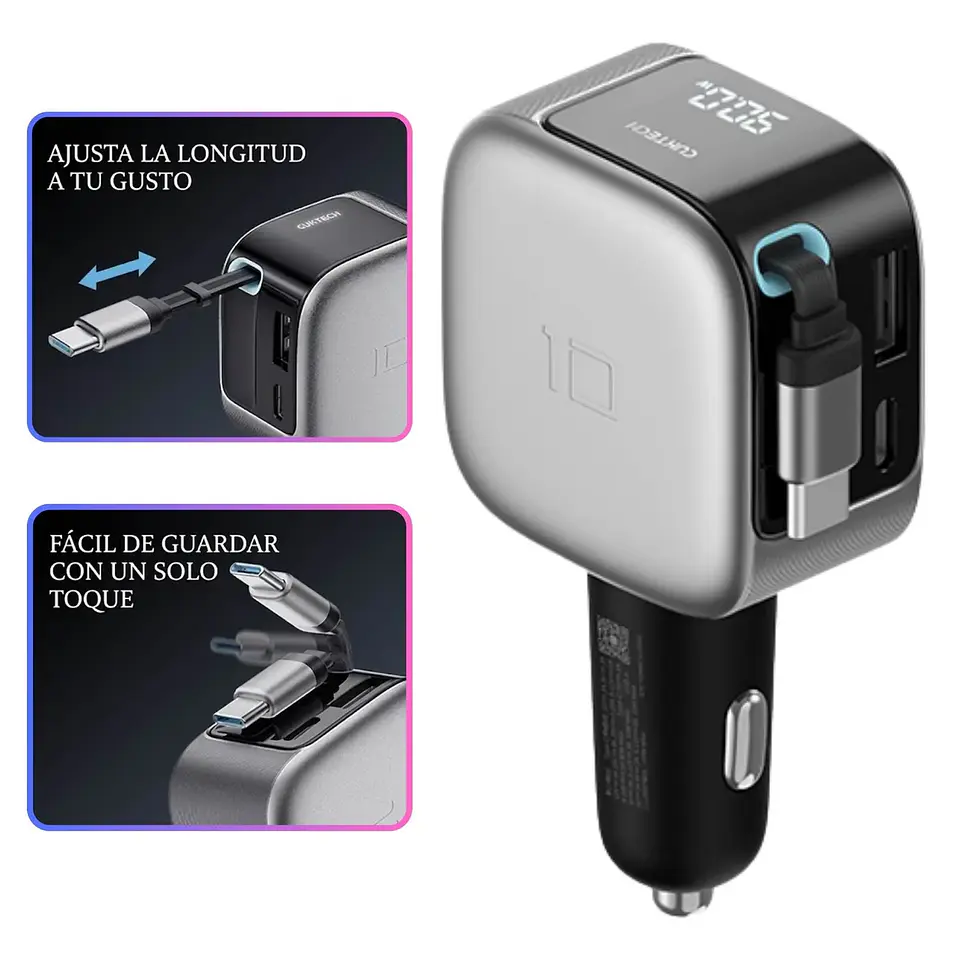 CUKTECH 10 | Cargador de Auto 100W con Cable USB-C Retráctil 2