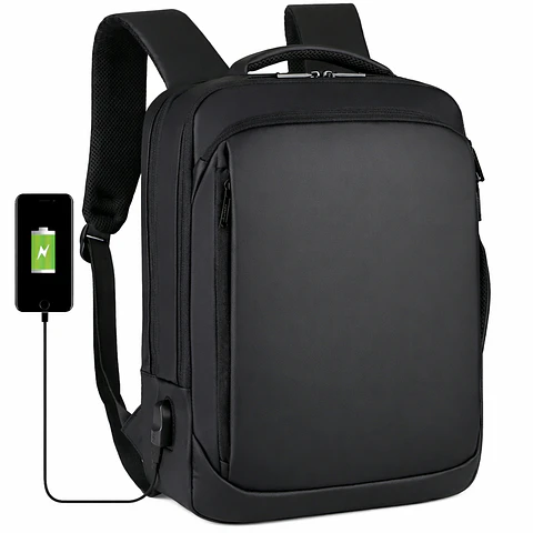 Mochila Antirrobo para Notebook 16" con Puerto USB Negra, Impermeable, Resistente