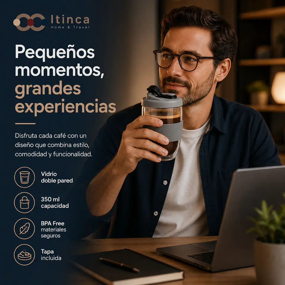 Taza Mug Café Doble Pared Vidrio Borosilicato Java 350ml 7
