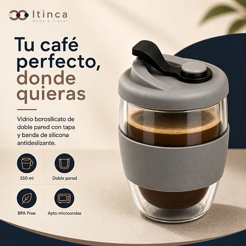 Taza Mug Café Doble Pared Vidrio Borosilicato Java 350ml