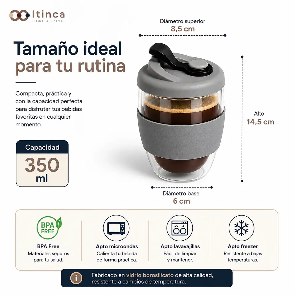 Taza Mug Café Doble Pared Vidrio Borosilicato Java 350ml 5