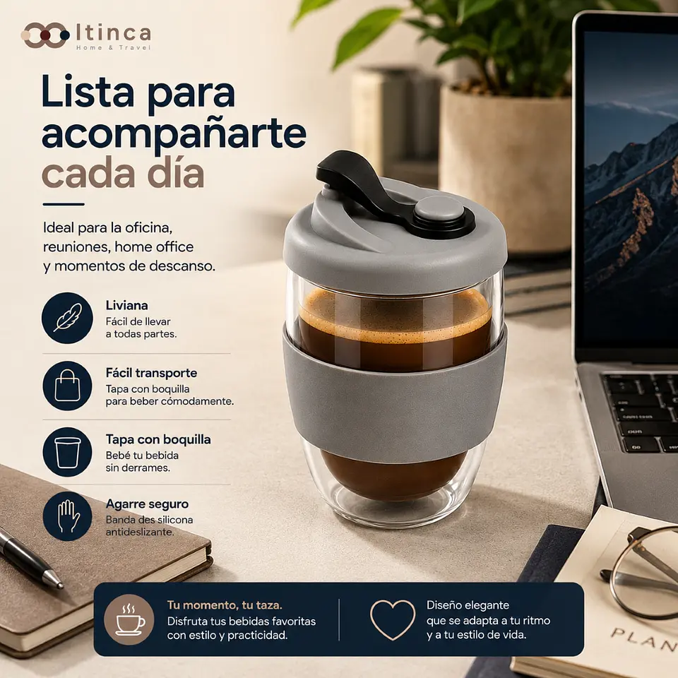 Taza Mug Café Doble Pared Vidrio Borosilicato Java 350ml 6