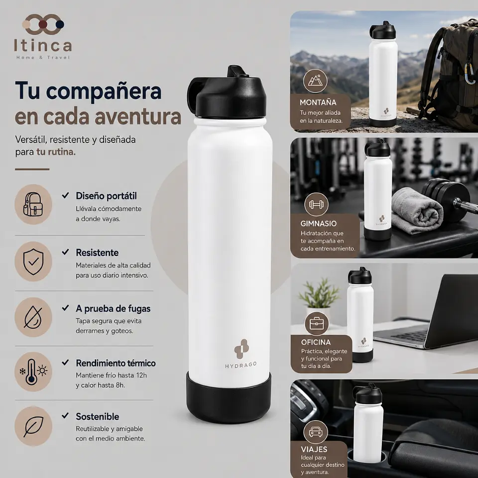 Termo Botella de Agua Hydra Go - Blanca 5