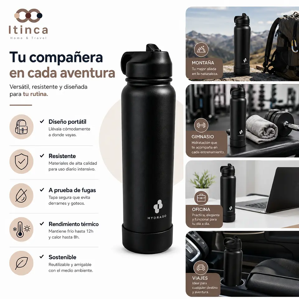 Termo Botella de Agua Hydra Go - Negra 5