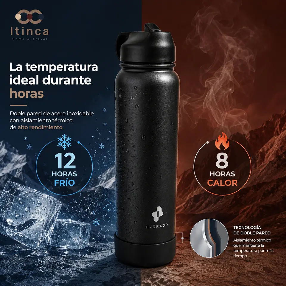 Termo Botella de Agua Hydra Go - Negra 3