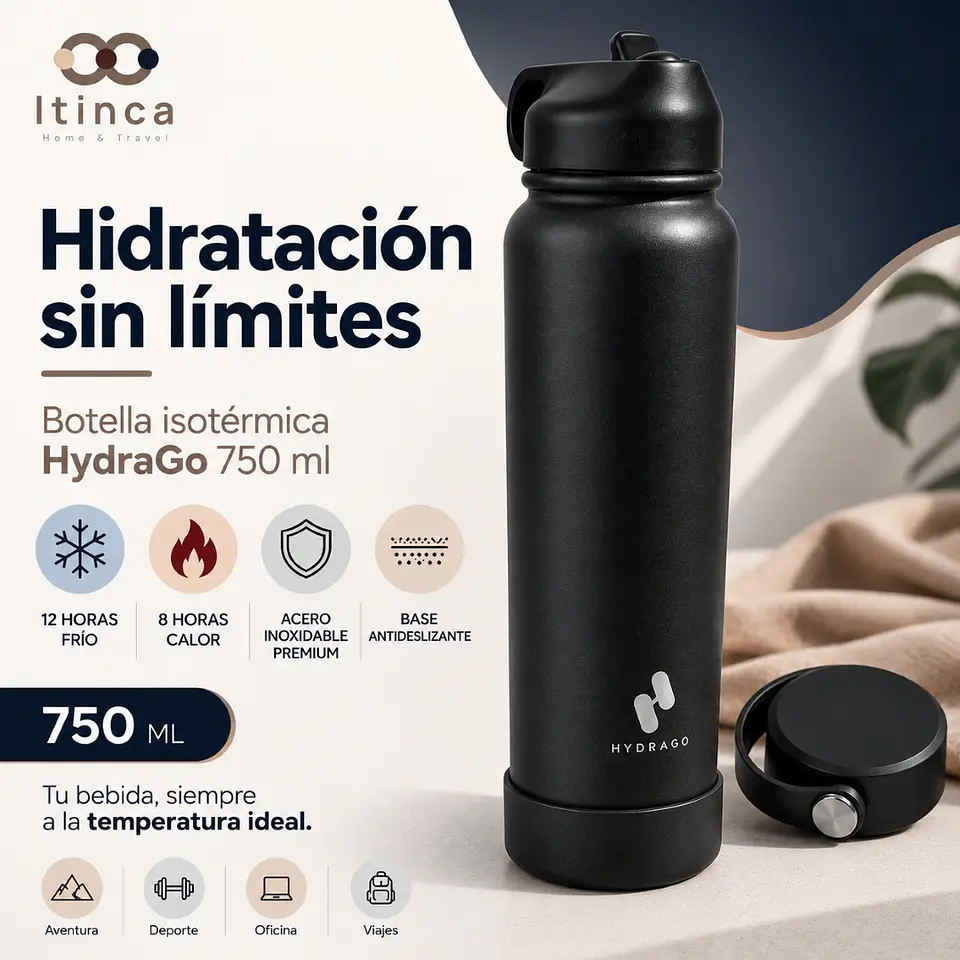 Termo Botella de Agua Hydra Go - Negra 2