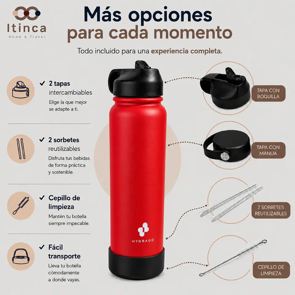 Termo Botella de Agua Hydra Go - Roja 3
