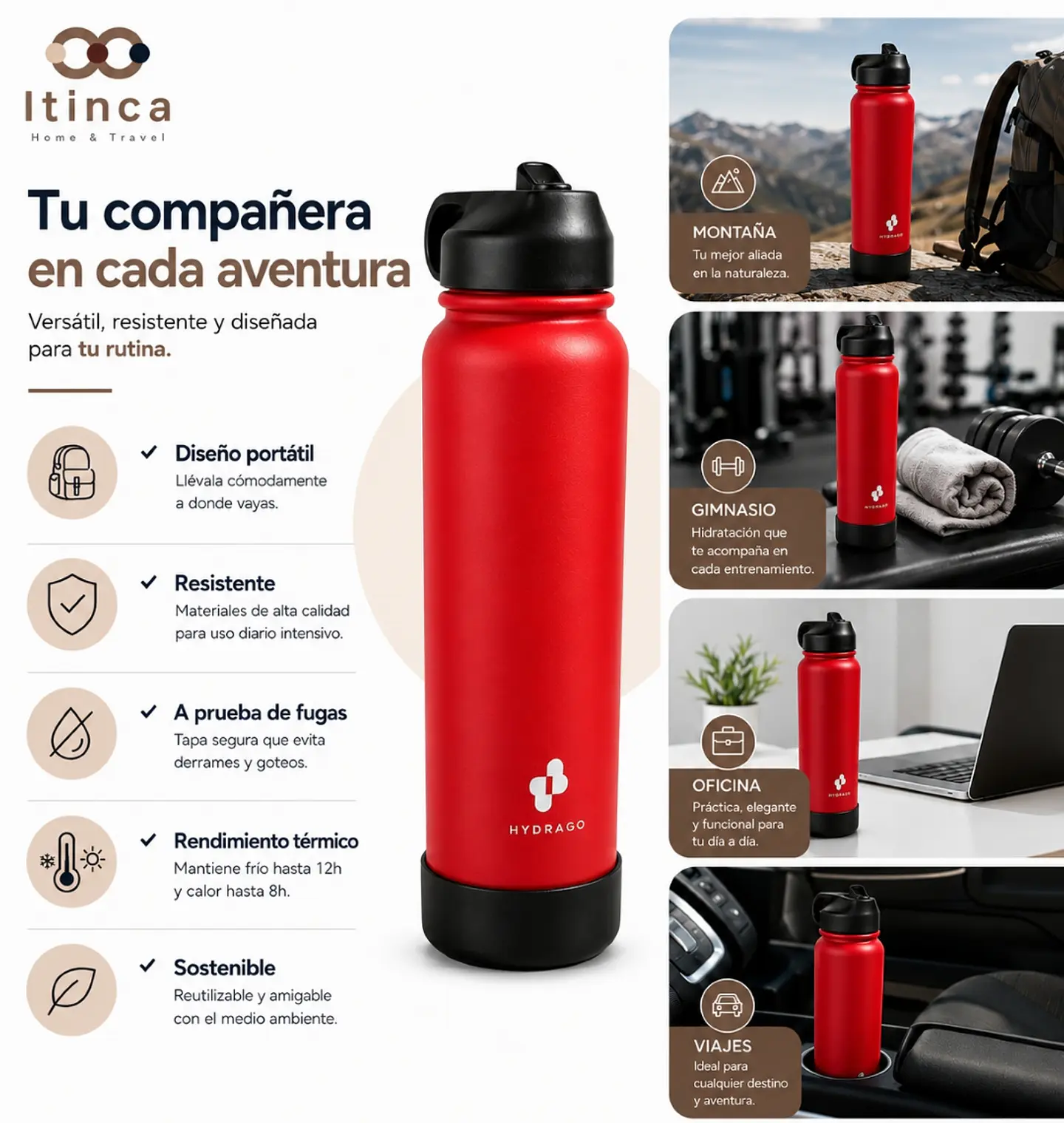 Termo Botella de Agua Hydra Go - Roja 5