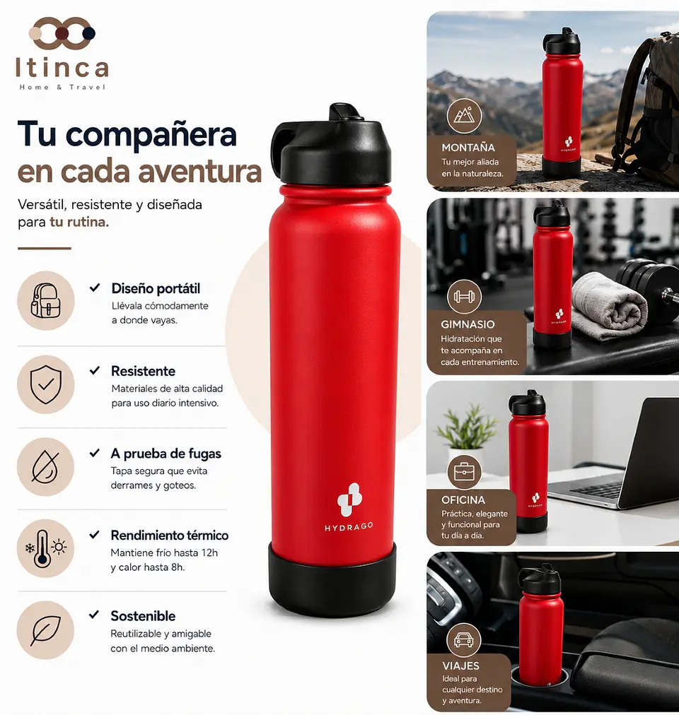 Termo Botella de Agua Hydra Go - Roja 5