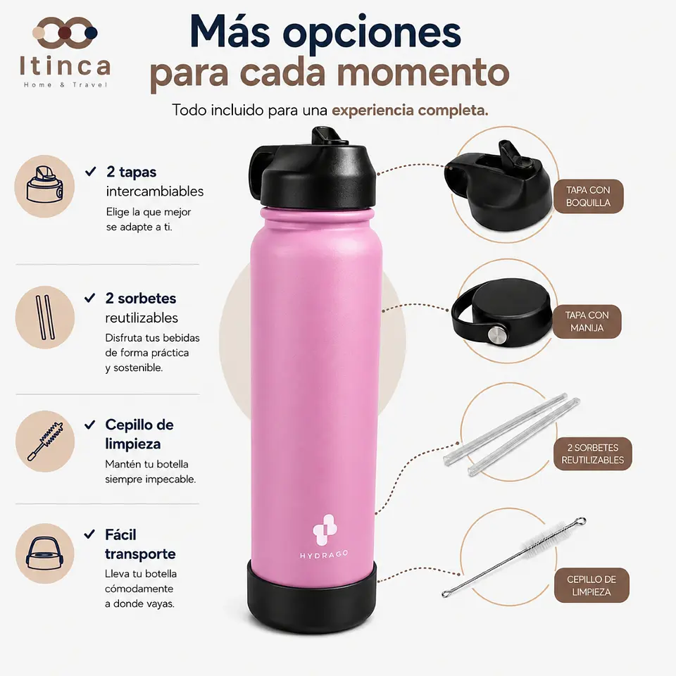 Termo Botella de Agua Hydra Go - Rosa 3
