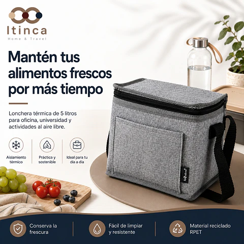 Lonchera Térmica Gris para Almuerzo-Comida
