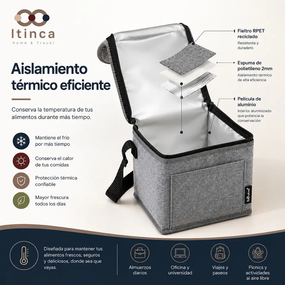 Lonchera Térmica Gris para Almuerzo-Comida 3