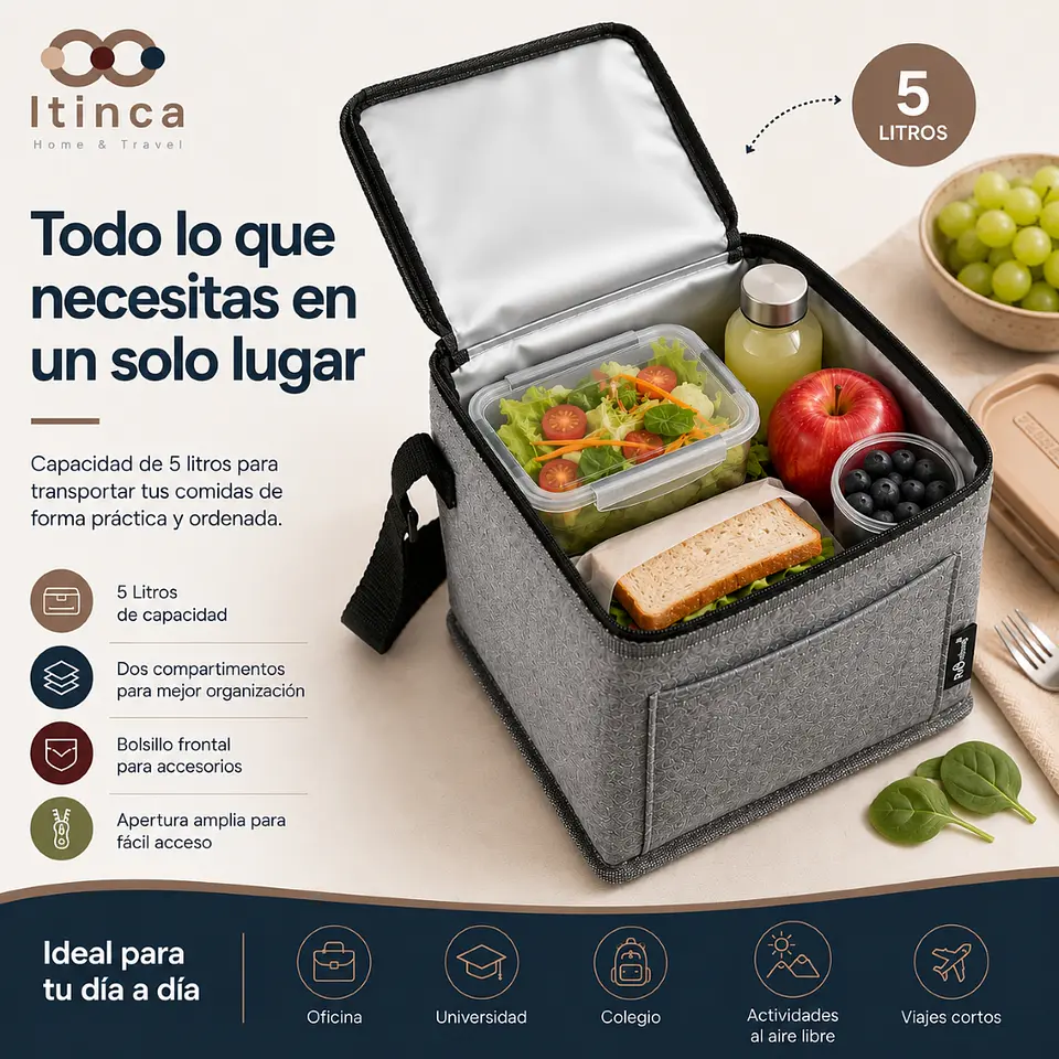 Lonchera Térmica Gris para Almuerzo-Comida 4