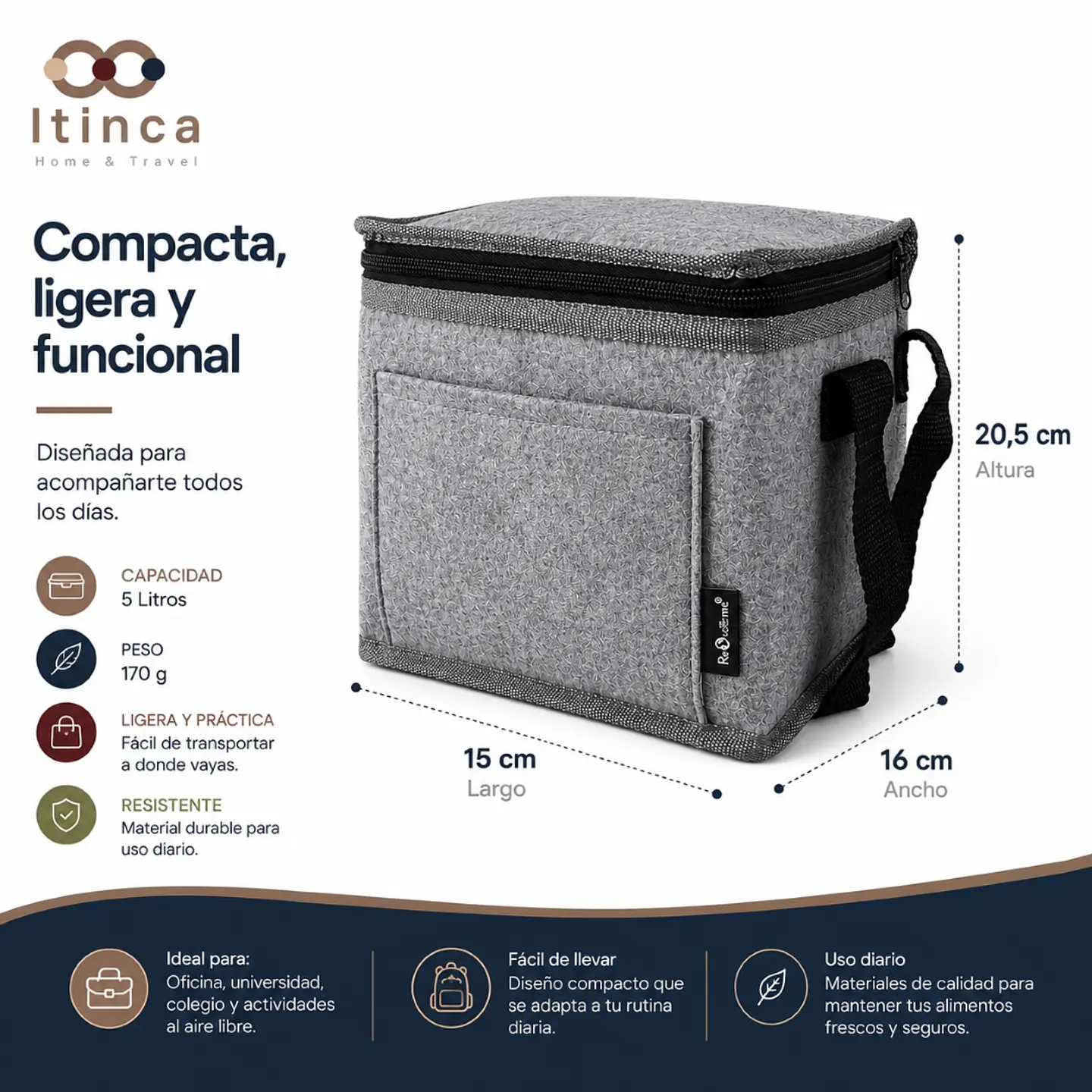 Lonchera Térmica Gris para Almuerzo-Comida 5