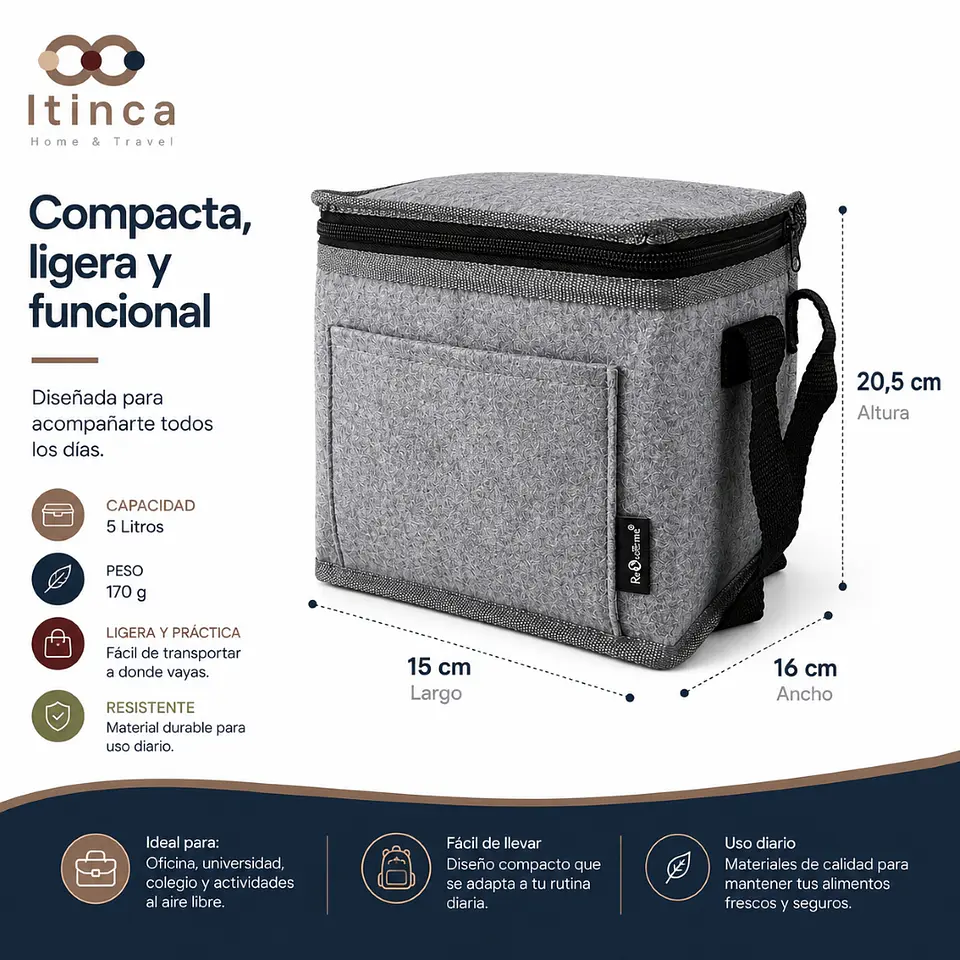 Lonchera Térmica Gris para Almuerzo-Comida 5