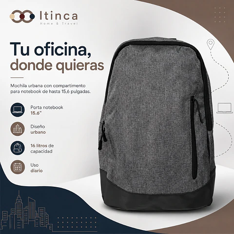Mochila Way Tahg Porta Notebook 15.6 Unisex Urbana Gris 