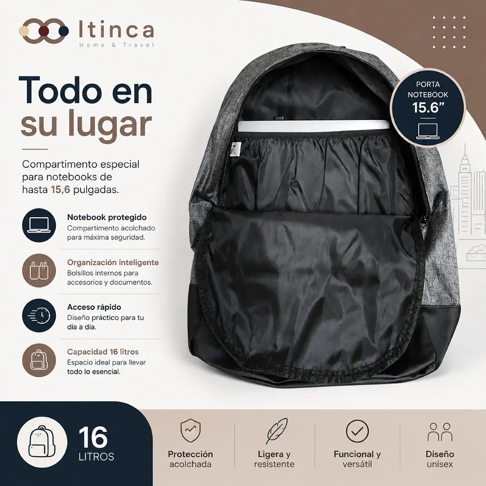 Mochila Way Tahg Porta Notebook 15.6 Unisex Urbana Gris  4