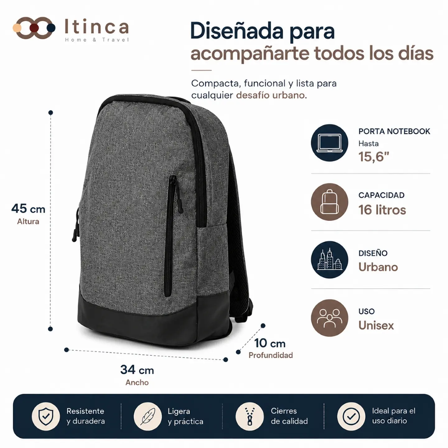Mochila Way Tahg Porta Notebook 15.6 Unisex Urbana Gris  3
