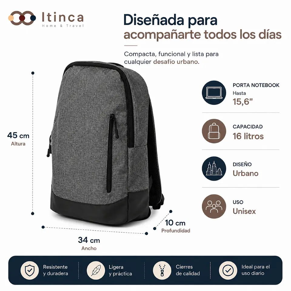 Mochila Way Tahg Porta Notebook 15.6 Unisex Urbana Gris  3