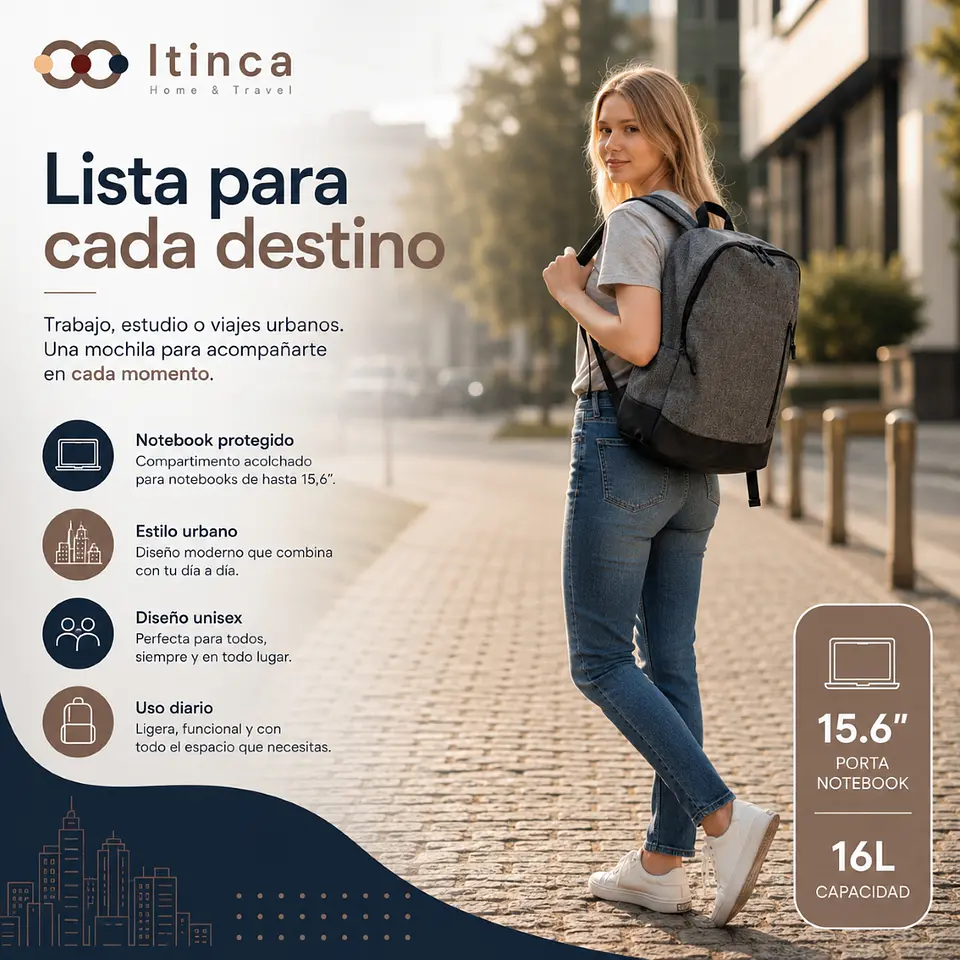 Mochila Way Tahg Porta Notebook 15.6 Unisex Urbana Gris  6