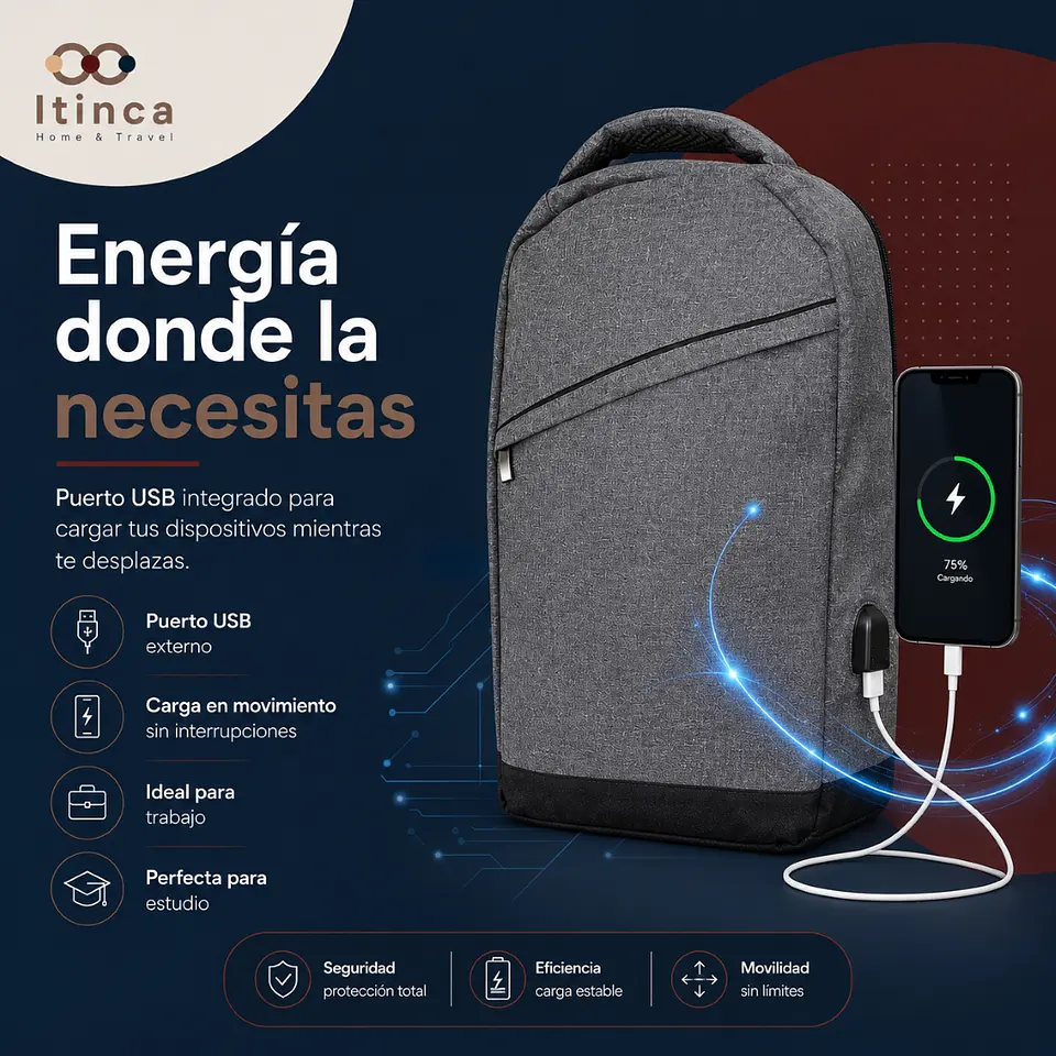 Mochila Notebook Hombre Mujer Tahg Duomo Tech 17l Color Gris 4