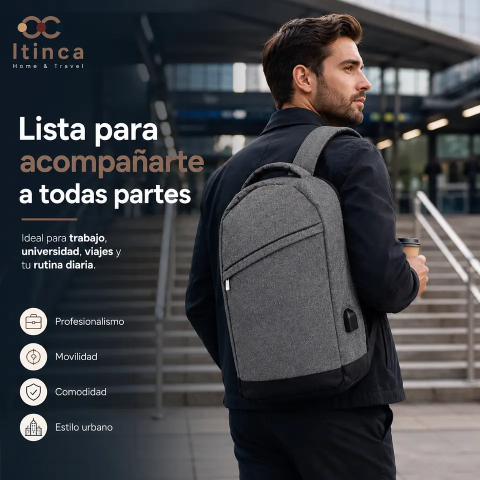 Mochila Notebook Hombre Mujer Tahg Duomo Tech 17l Color Gris 6