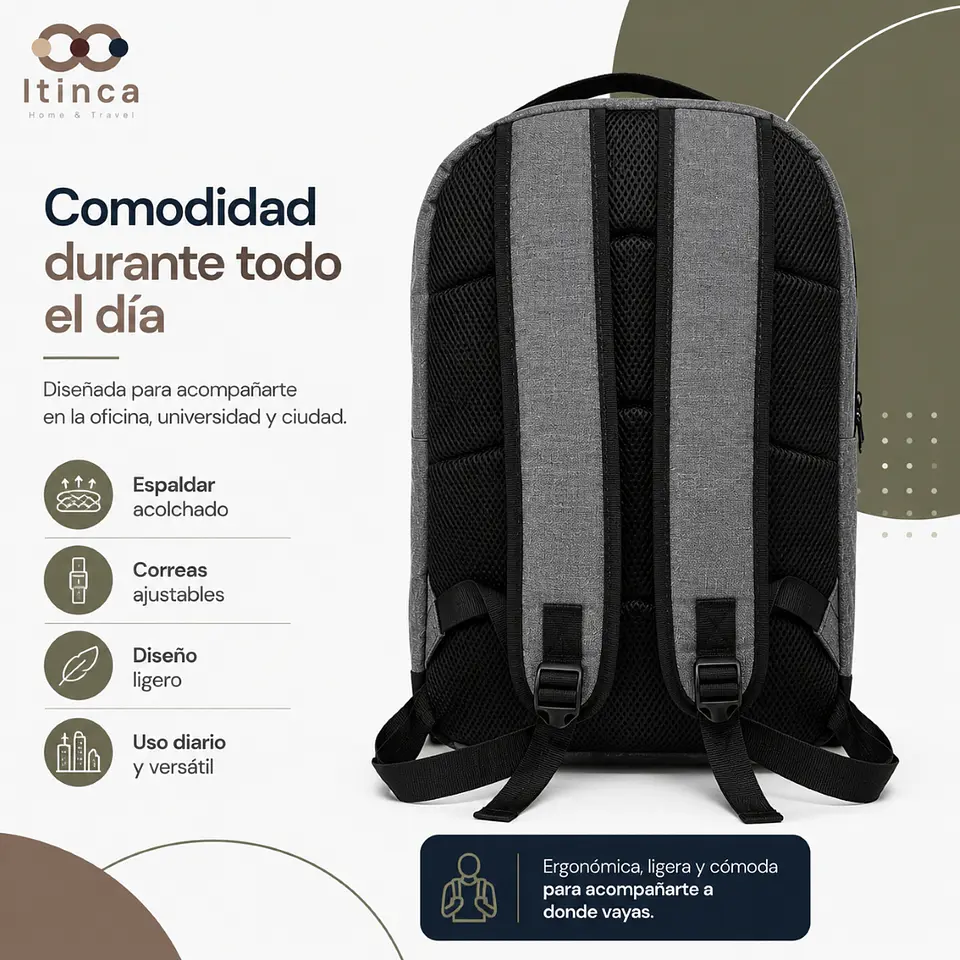 Mochila Notebook Unisex Tahg Duomo 17L Color Gris 4