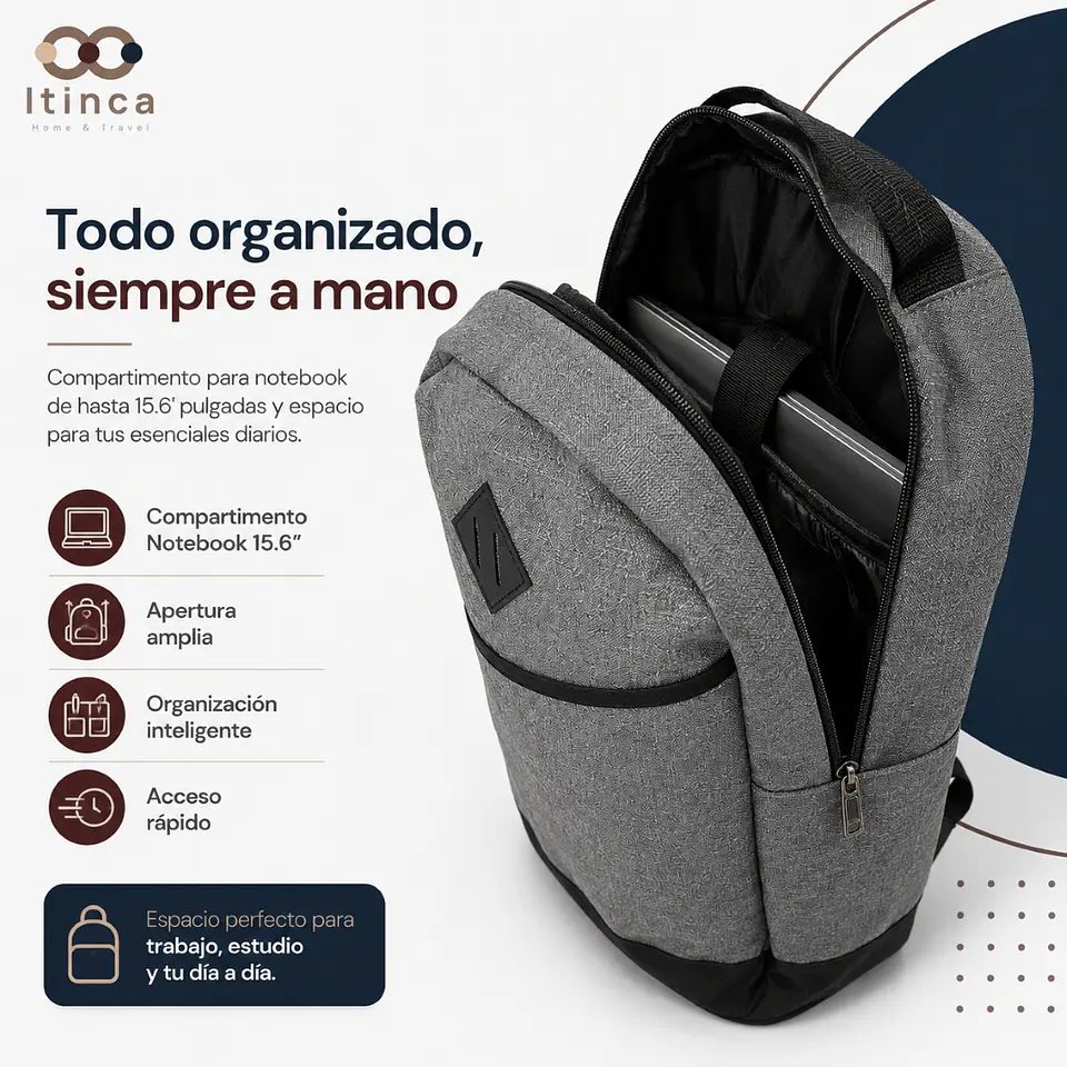 Mochila Notebook Unisex Tahg Duomo 17L Color Gris 3