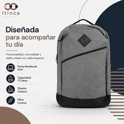 Mochila Notebook Unisex Tahg Duomo 17L Color Gris