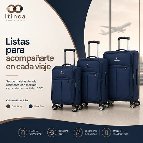 Maleta de Viaje Itinca Llullaillaco | Cabina 10 kg, Mediana 20 kg y Grande 23 kg