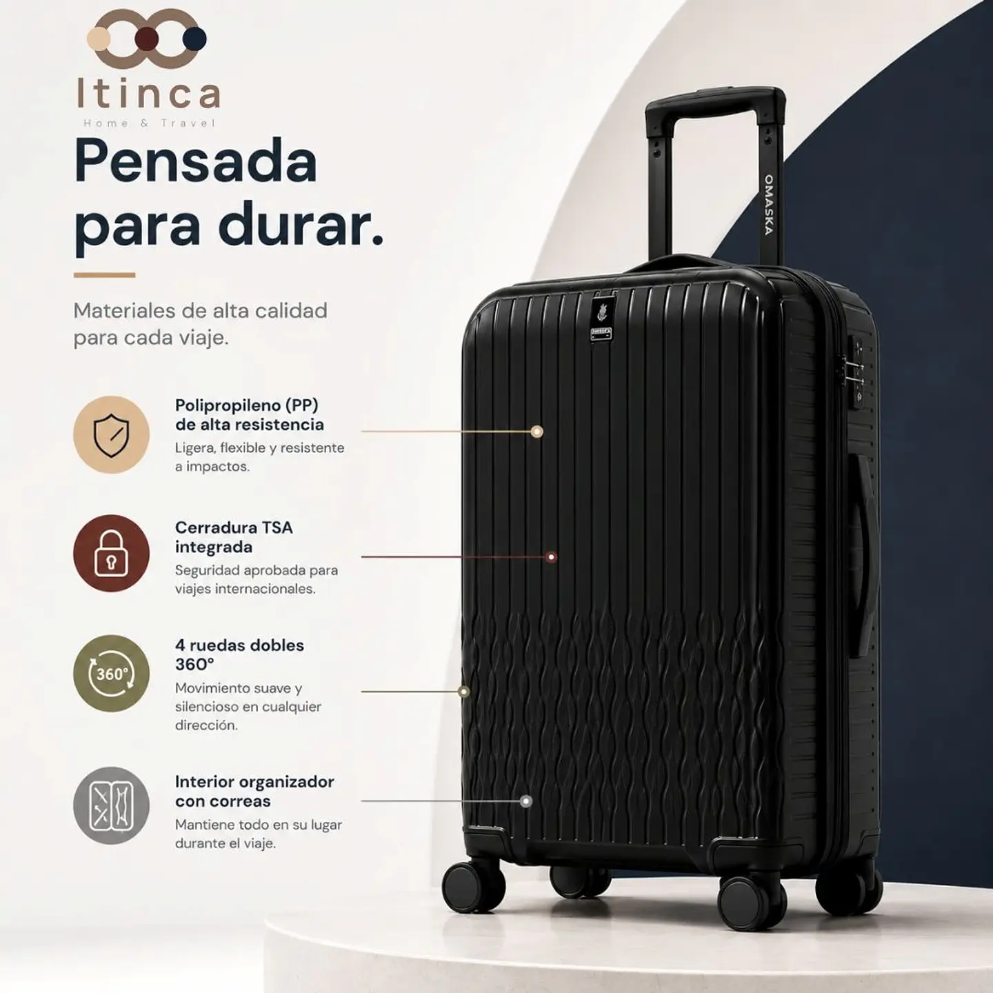 Maleta de Viaje Itinca Pintor PP TSA | Cabina 10 kg, Mediana 20 kg y Grande 23 kg 2