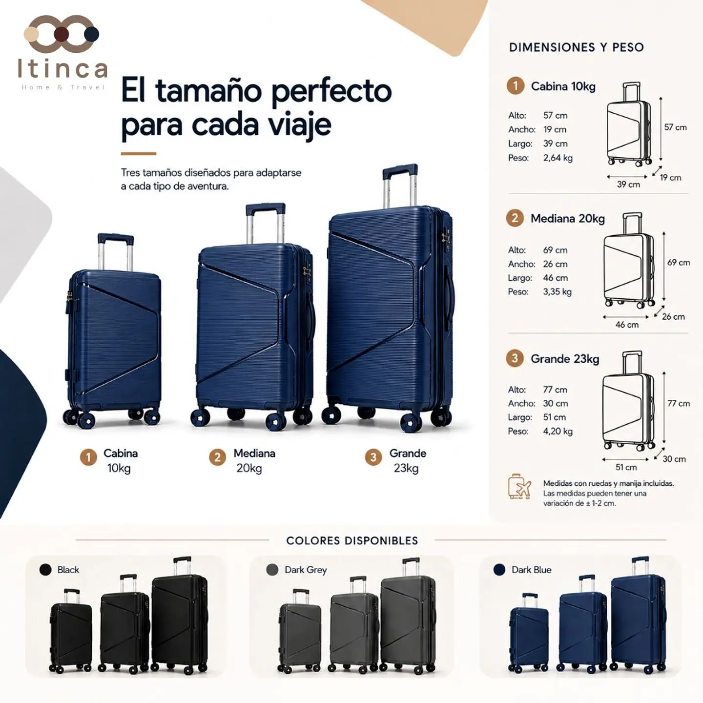 Maleta Quizapu PP | Cerradura TSA | Ruedas 360° | Black, Dark Grey y Dark Blue 4