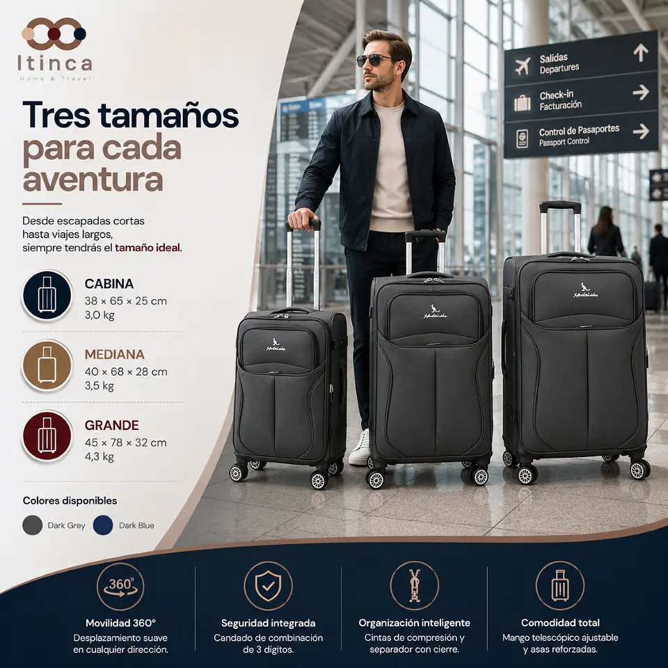 Maleta de Viaje Itinca Llullaillaco | Cabina 10 kg, Mediana 20 kg y Grande 23 kg 5