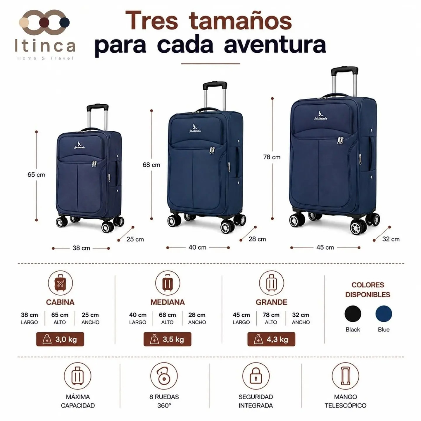Maleta de Viaje Itinca Llullaillaco | Cabina 10 kg, Mediana 20 kg y Grande 23 kg 4
