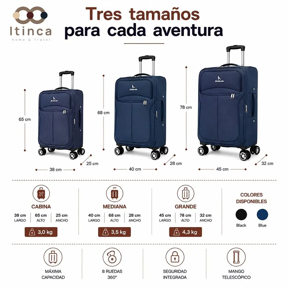 Maleta de Viaje Itinca Llullaillaco | Cabina 10 kg, Mediana 20 kg y Grande 23 kg 4
