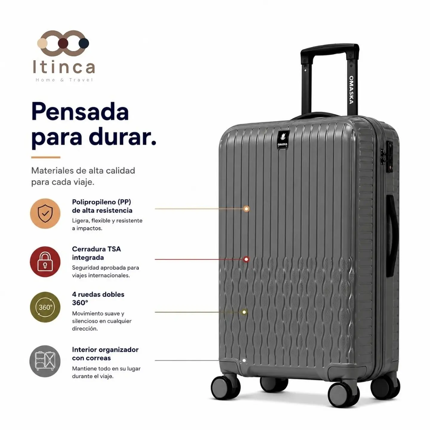 Maleta de Viaje Itinca Pintor PP | Cabina 10 kg, Mediana 20 kg y Grande 23 kg 6