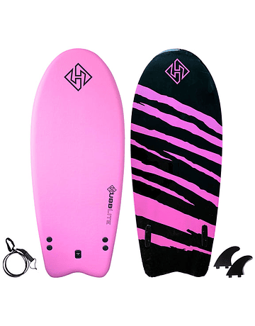 Hubb Lite Twin Fish Soft Surfboard 54″ Pink/Black