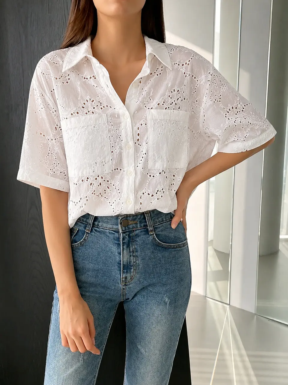 Blusa Wados Manga Corta Schiffli blanca 3