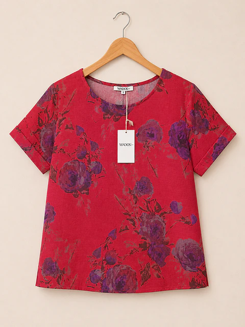 Blusa manga corta Lino Roja Wados